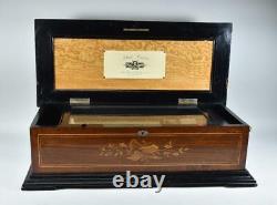 11 Cylinder Music Box Ideal Piccolo Ten Tune Burl Wood Case Inlay Design