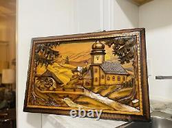 3d Vintage German Black Forest Hand Carved Picture With Music Box