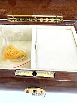 $677 Remarkable SANKYO 23 Note Cross Inlay Musical Jewelry Box inlaid wood withkey