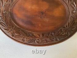 Antique BLACK FOREST Carved Wood Oval TRAY MUSIC BOX PEDESTAL Plays 2 Songs