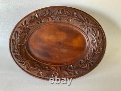Antique BLACK FOREST Carved Wood Oval TRAY MUSIC BOX PEDESTAL Plays 2 Songs