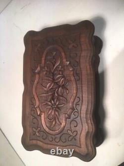 Antique Black Forest Swiss Wood Carved Jewelry 2-song Music Box- Thorens