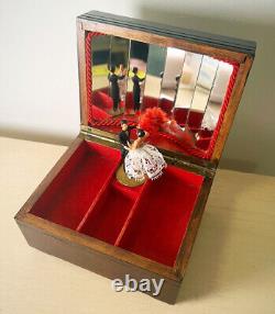 Antique Couple Dancing Wooden Swiss Music Jewelry Box Song Oh My Papa