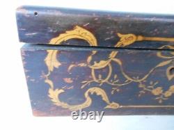 Antique Document Box With Penwork Musical Instrument Decoration