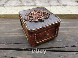 Antique French Wood Reuge Music Box Signed Tahan A. Paris Copper Eagle Medallion