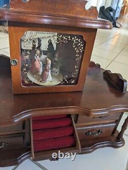 Antique Gorham Musical Jewelry Box With Dancers -Rich Brown Wood Made in Japan