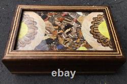 Antique Reuge Butterfly Wings Mosaic Wood Music Box Mirror Trinket Box Minuet