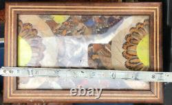 Antique Reuge Butterfly Wings Mosaic Wood Music Box Mirror Trinket Box Minuet