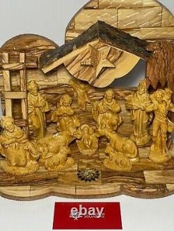 Big Olive Wood Music Box Nativity Scene Full Set Hand Made Bethlehem Christmas