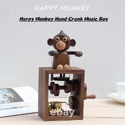 Hand cranked music box solid wood hand carved decoration collectible gift monkey