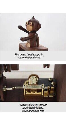 Hand cranked music box solid wood hand carved decoration collectible gift monkey