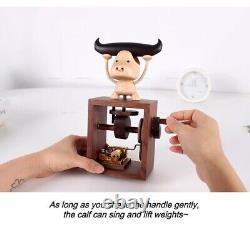 Hand cranked music box solid wood hand carved decoration collectibles gift cow