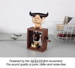 Hand cranked music box solid wood hand carved decoration collectibles gift cow