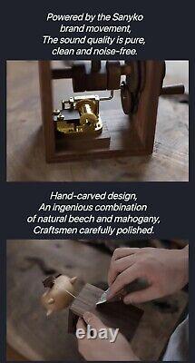 Hand cranked music box solid wood hand carved table decoration collectible gift