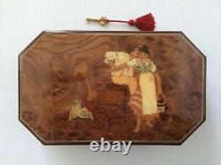 Handcrafted Italian Inlaid Wood Musical Jewelry Box Giglio Fascination Waltz VTG