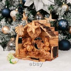 Handmade Olive Wood Musical Nativity Scene with Music Box & Incense