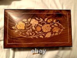 Italian Hand Crafted Wood Inlay Jewelry Music Box Plays Unchained Melody
