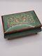 Italian Inlay Emerald Green Floral Musical Jewelry Box- Brass Feet & Hinges