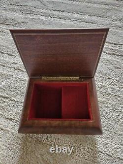 Italy Reuge Wood Jewelry Music Box Red Felt Love Is A Many Splendered Thing