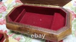 Large Italian burl wood inlay musical jewelry box. Plays Edelweiss FREE SHIP
