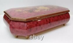 Lovely Vintage Lacquered Rose Bird's Eye 18 Note REUGE Musical Jewelry Box MG