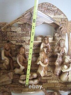 Olive Wood Nativity With Music Box Large 13 Piece Plays Silent Night
