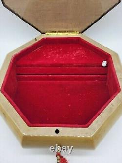 REUGE ITALY OCTAGON FLORAL WOOD INLAY JEWELRY / MUSIC BOX with KEY MY WAY