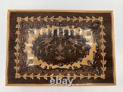 REUGE Inlaid Lacquer Wood Music Jewelry Box Swiss Collectible Handcraft Antique