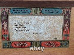 REUGE WOOD SWISS MUSIC BOX JOHANN STRAUSS EMPEROR WALTZ 50 NOTE 4 SONGS (Rare)