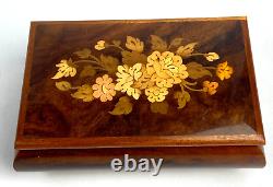 Reuge Floral Inlaid Wood Music Jewelry Box Swiss Movement Italy Plays Tomorrow