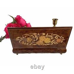 Reuge Italian Lacquered Wood Floral Footed Music Box Jewelery Box