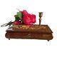 Reuge Italian Lacquered Wood Floral Footed Music Box Jewelry Box