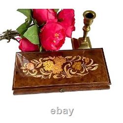 Reuge Italian Lacquered Wood Floral Footed Music Box Jewelry Box