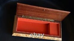 Reuge Marquetry Burl Wood Swiss Movement Music / Jewelry Box. Made in Italy