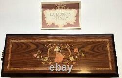 Reuge Music Box Outstanding Hand Inlaid Wood 5 Cylinder 50 Note LISTEN