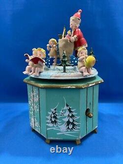 STEINBACH Music Box Christmas Santa Angels Carved Wood THORENS Germany Vintage