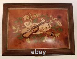 San Francisco Music Box Co Walnut Inlaid Wood With Violin, Horn, Sheet Music-Locks