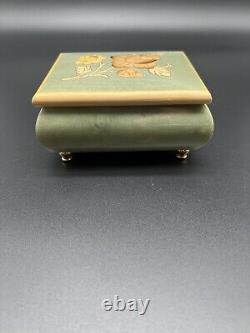 VTG Swiss Reuge Green Floral Wood Inlay Music Box. Unchained Melody. Italy Made