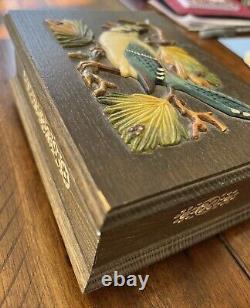 Vintage ANRI Hand Crafted Wood WithBird Carved Music Jewelry Box Sunrise Sunset