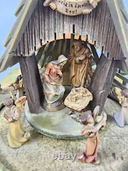 Vintage Anri Christmas Wood Carved Light Up /motion Nativity Music Box