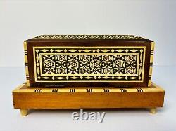 Vintage Egyptian Inlaid Wood & Mother of Pearl Cigarette/Music Box