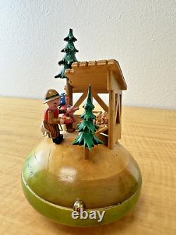 Vintage Goldscheider German Christmas Music Box Wood Nativity Germany Thorens