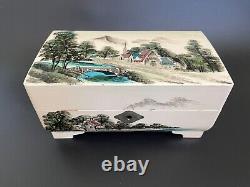 Vintage Handpainted Lacquer Musical Jewelry Trinket Box with Mechanical Dancers