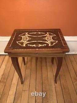 Vintage Italian Music Box Inlaid Marquetry Wood table/ Swiss made
