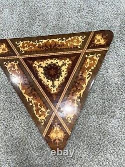 Vintage Italian Triangular Musical Music Box Side End Table Wood Inlay Jewelry