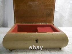 Vintage Jewelry Music Box Plays Edelweiss Footed Lacquered Veneer Elm Wood Italy