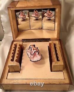 Vintage Lador Switzerland Music Dancer Mirrors Wood Cigar Cigarette Storage Box