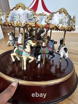 Vintage Mr. Christmas Gold Grand Carousel Original Box 50 Songs Wood Base Horses
