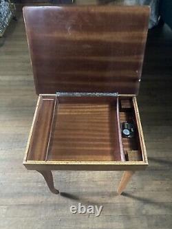 Vintage Music Box Wood Table Inlaid Marquetry Side Table Love Story