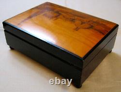 Vintage REUGE Fancy Inlaid Wood Jewelry MUSIC BOX Cityscape Churches